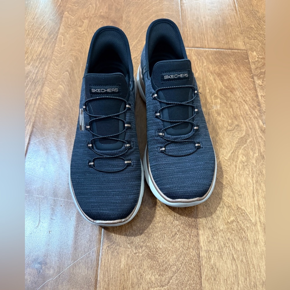 Skechers Black and pink Slip Ins Athletic Shoes